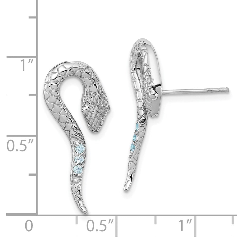 Sterling Silver Rhodium-plated w/Blue Topaz Snake Post Earrings