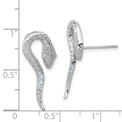 Sterling Silver Rhodium-plated w/Blue Topaz Snake Post Earrings