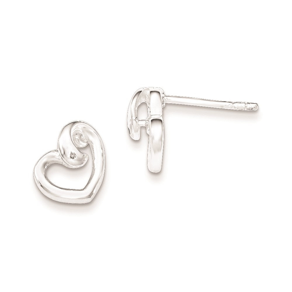Sterling Silver Diamond Heart Post Earrings