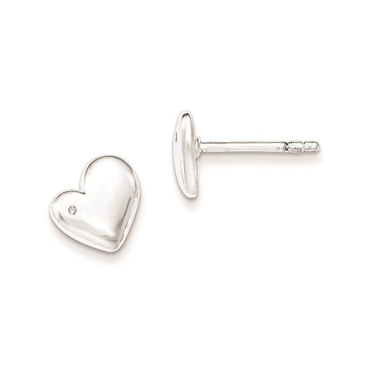 Sterling Silver Diamond Heart Post Earrings