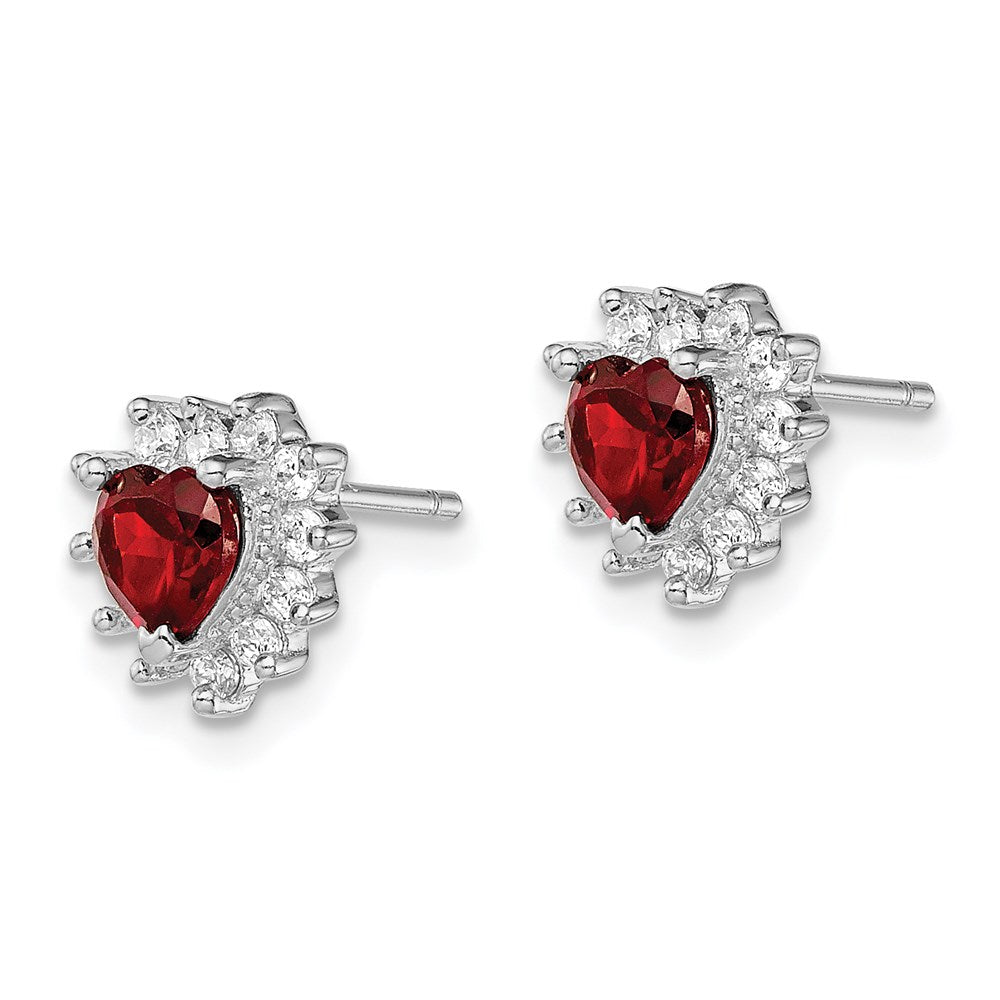 Sterling Silver Garnet and CZ Heart Earrings