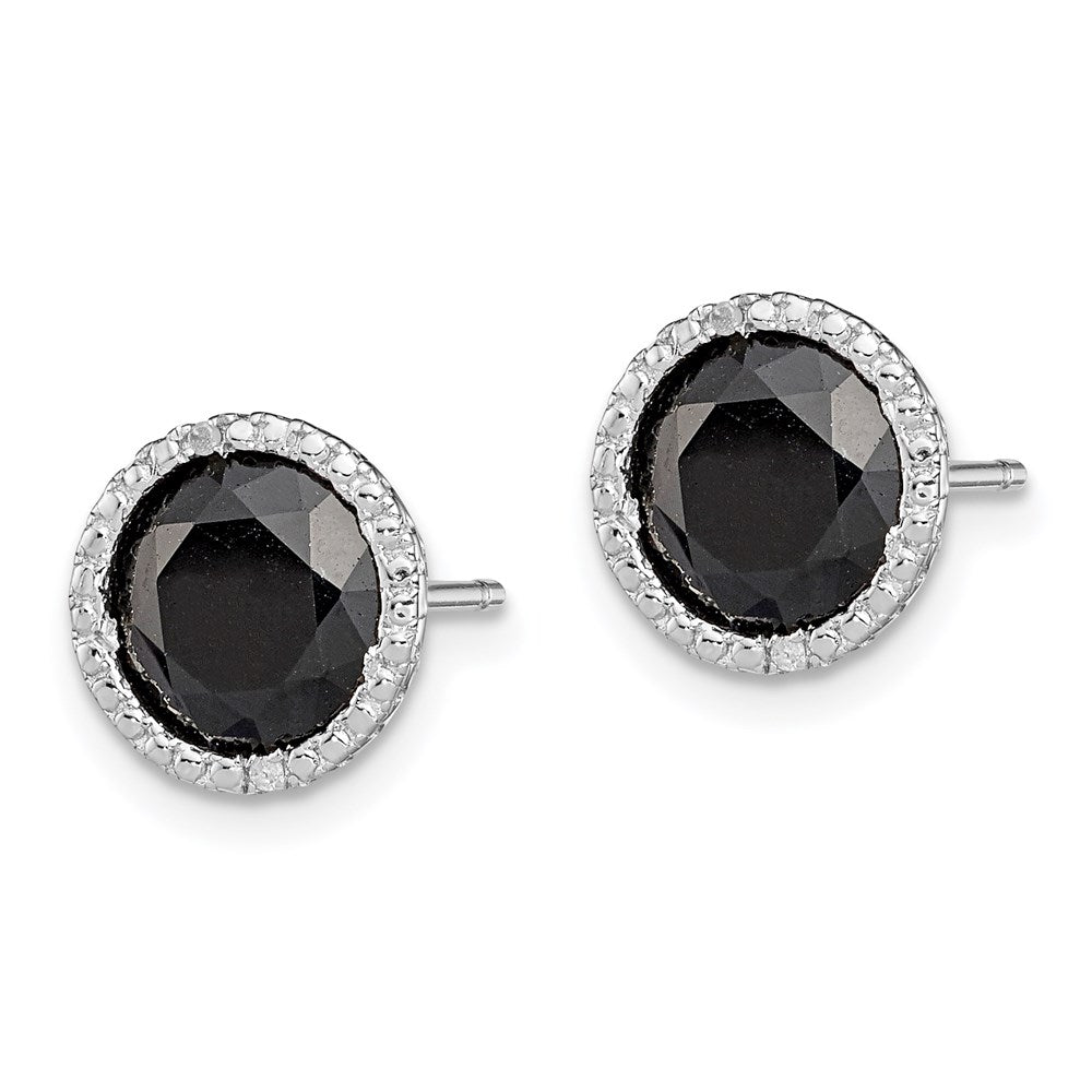 Sterling Silver Rhodium-plated Black Sapphire u0026 Diamond Post Earrings