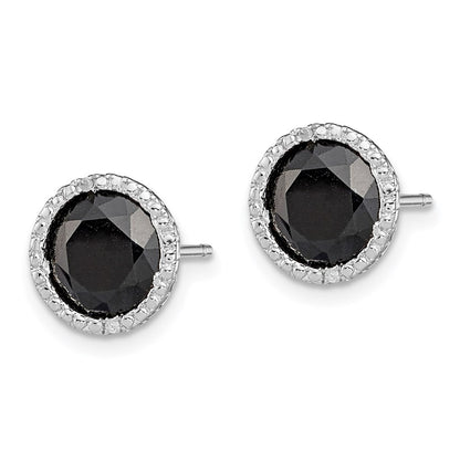 Sterling Silver Rhodium-plated Black Sapphire u0026 Diamond Post Earrings