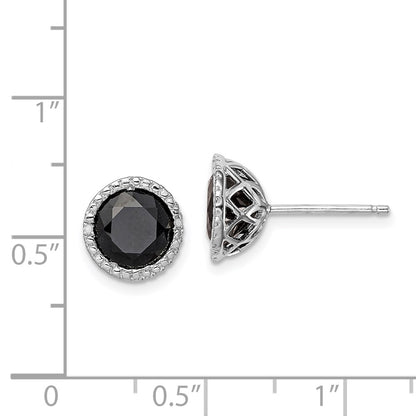 Sterling Silver Rhodium-plated Black Sapphire u0026 Diamond Post Earrings