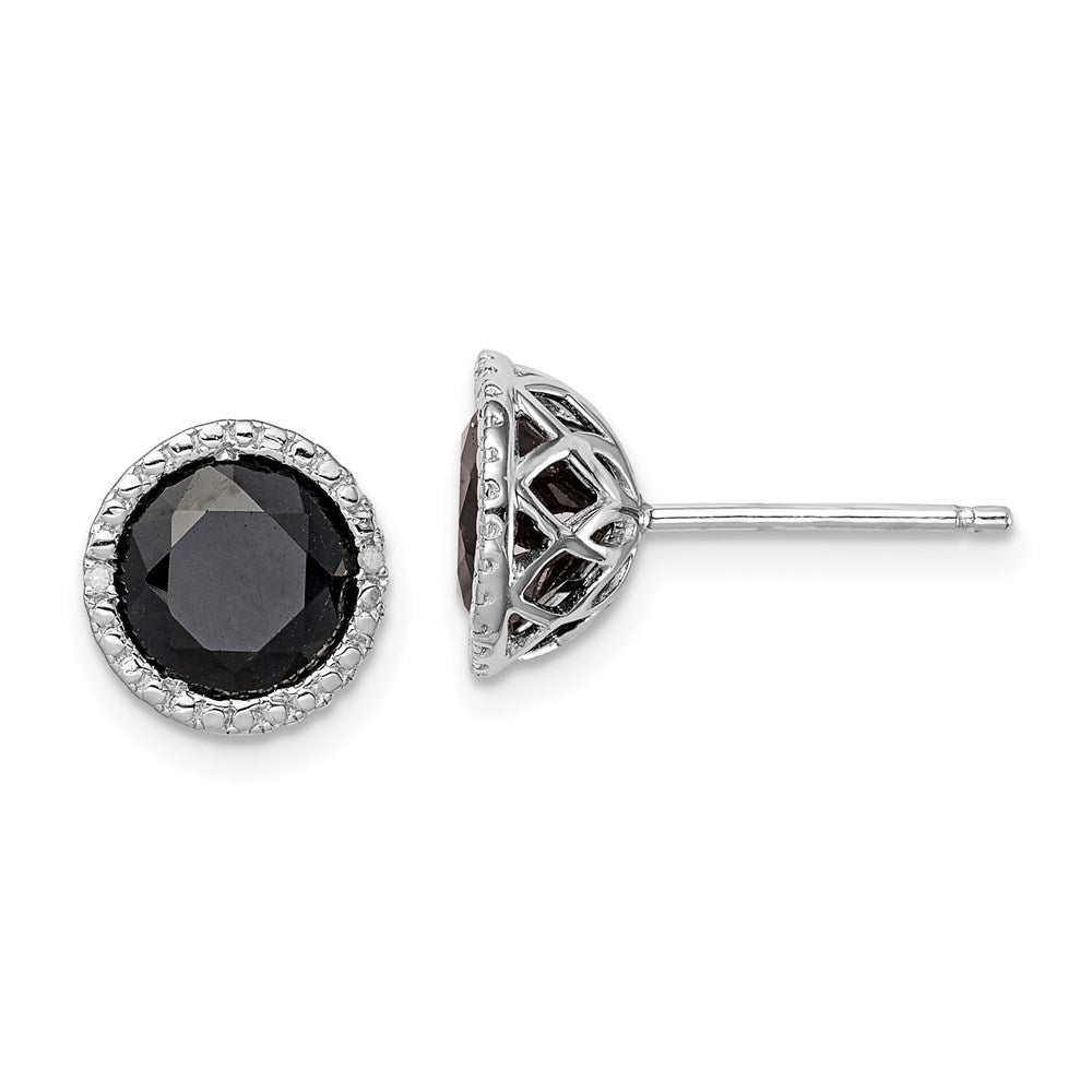 Sterling Silver Rhodium-plated Black Sapphire u0026 Diamond Post Earrings