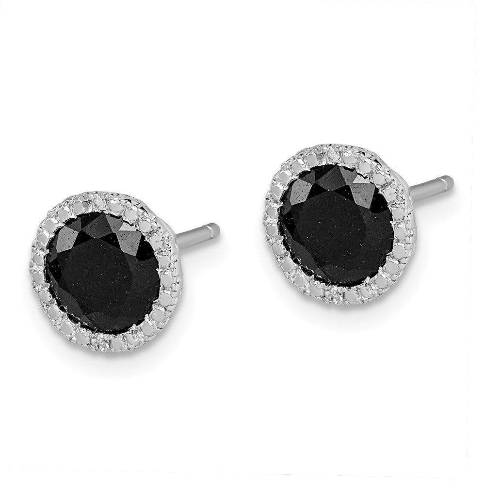 Sterling Silver Rhodium-plated Black Sapphire u0026 Diamond Post Earrings