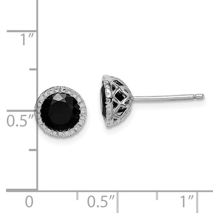 Sterling Silver Rhodium-plated Black Sapphire u0026 Diamond Post Earrings