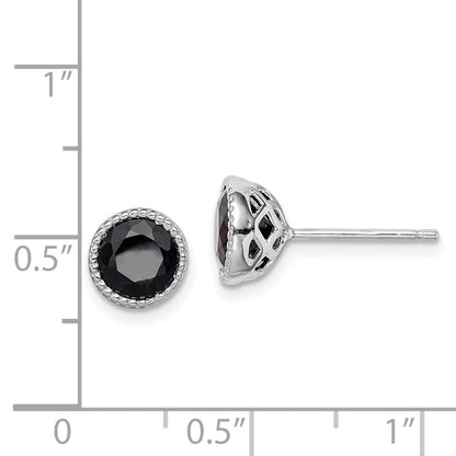 Sterling Silver Rhodium-plated Black Sapphire Post Earrings