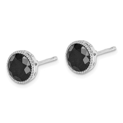 Sterling Silver Rhodium-plated Black Sapphire Post Earrings