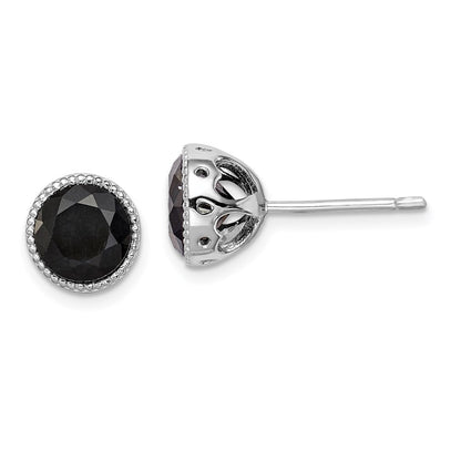 Sterling Silver Rhodium-plated Black Sapphire Post Earrings