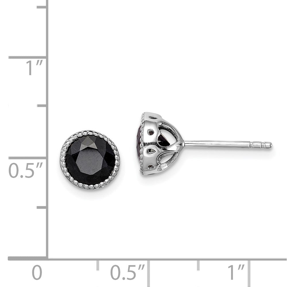 Sterling Silver Rhodium-plated Black Sapphire Post Earrings