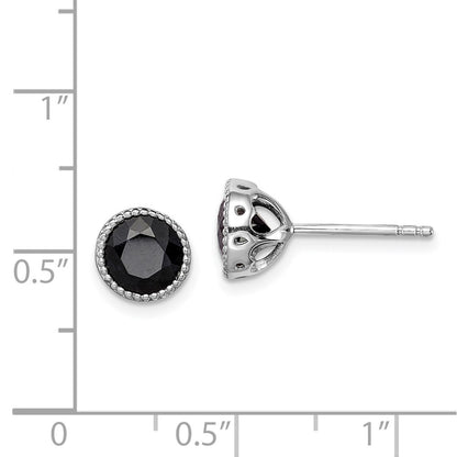 Sterling Silver Rhodium-plated Black Sapphire Post Earrings