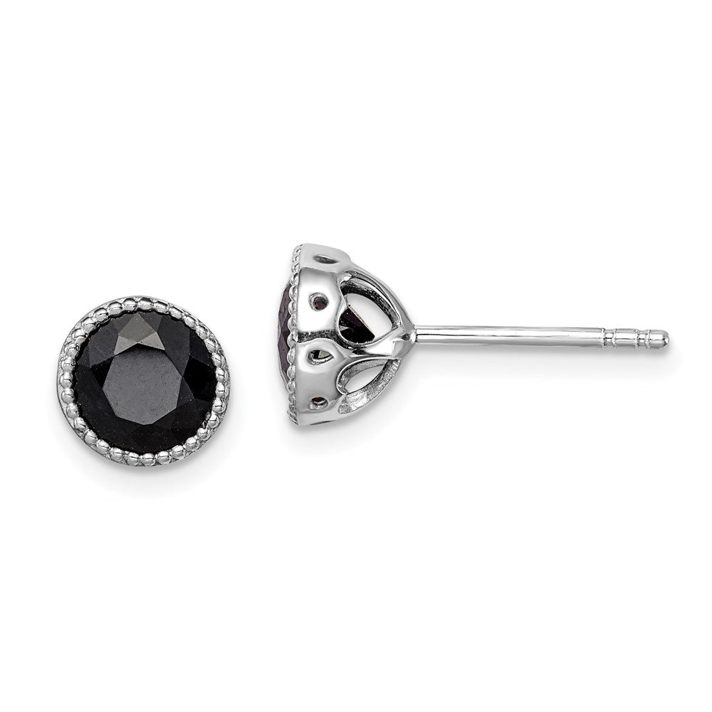 Sterling Silver Rhodium-plated Black Sapphire Post Earrings