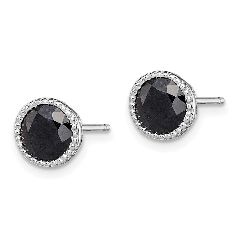 Sterling Silver Rhodium-plated Black Sapphire Post Earrings