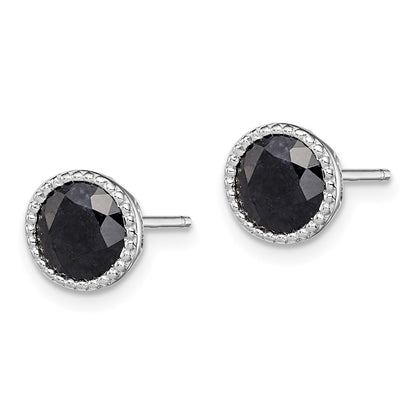 Sterling Silver Rhodium-plated Black Sapphire Post Earrings