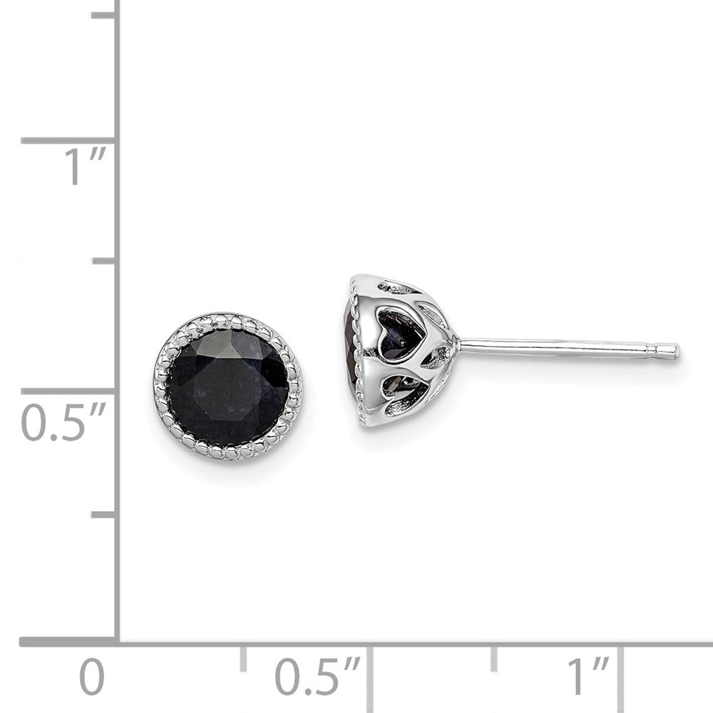 Sterling Silver Rhodium-plated Black Sapphire Post Earrings
