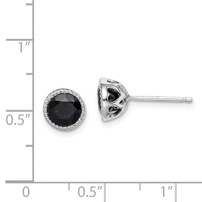 Sterling Silver Rhodium-plated Black Sapphire Post Earrings