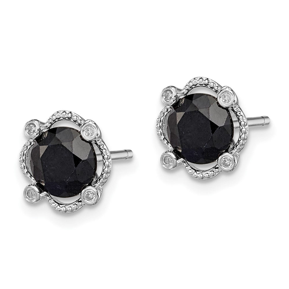 Sterling Silver Rhodium-plated Black Sapphire u0026 Diamond Post Earrings