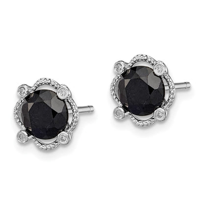 Sterling Silver Rhodium-plated Black Sapphire u0026 Diamond Post Earrings