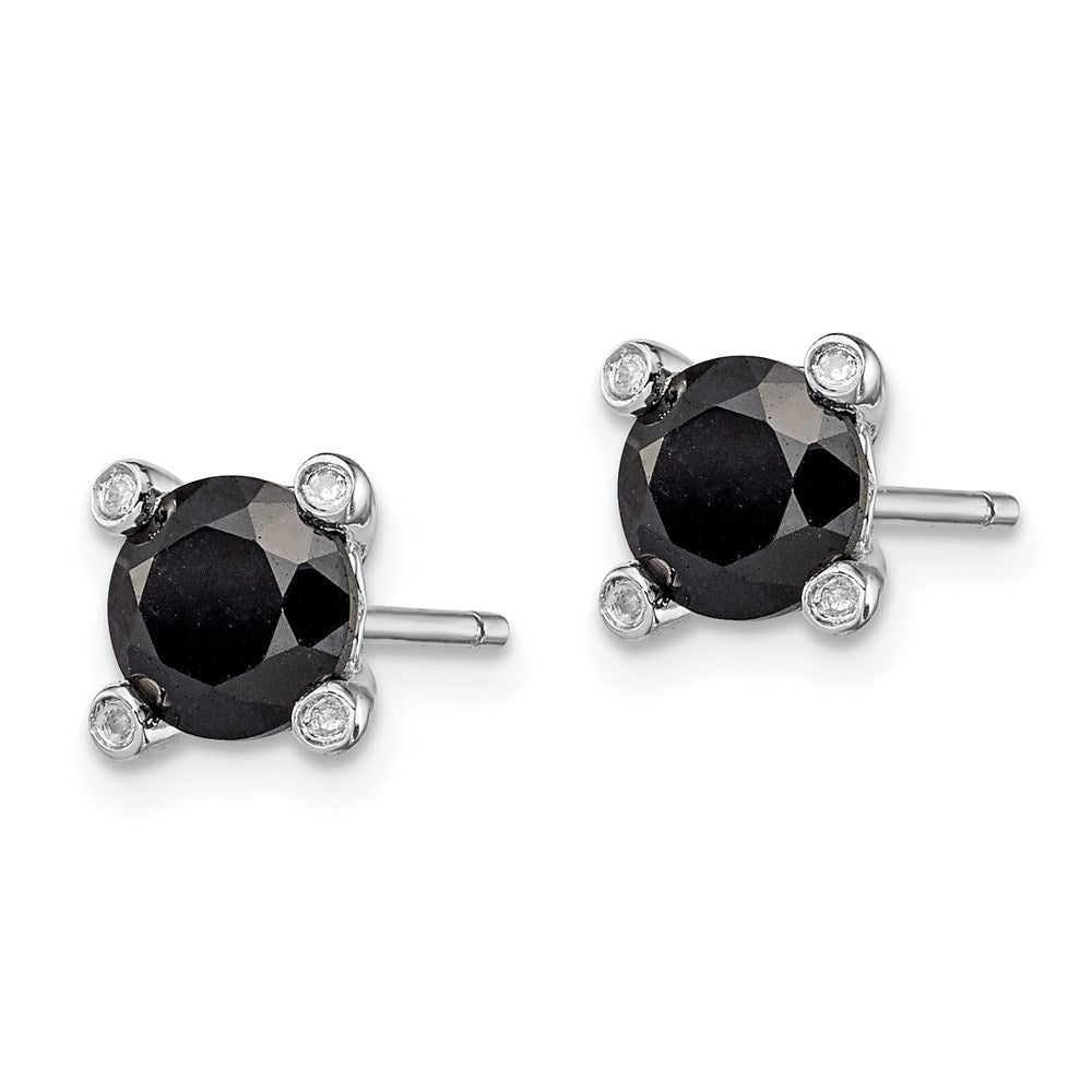 Sterling Silver Rhodium-plated Black Sapphire u0026 Diamond Post Earrings