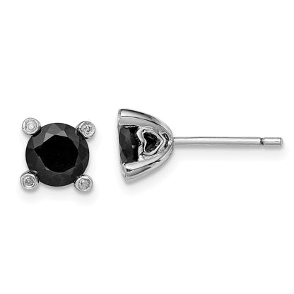 Sterling Silver Rhodium-plated Black Sapphire u0026 Diamond Post Earrings