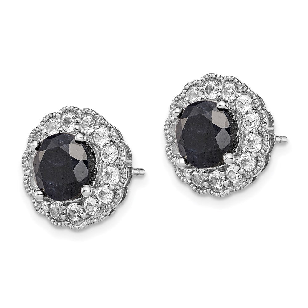 Sterling Silver Rhodium-plated Black Sapphire u0026 White Topaz Post Earrings
