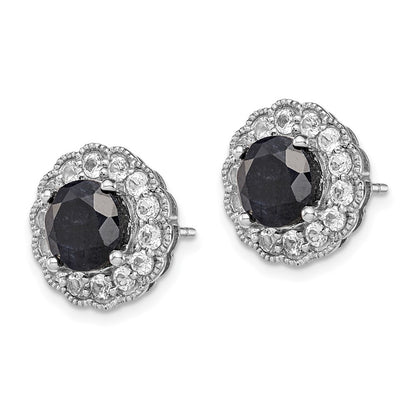 Sterling Silver Rhodium-plated Black Sapphire u0026 White Topaz Post Earrings