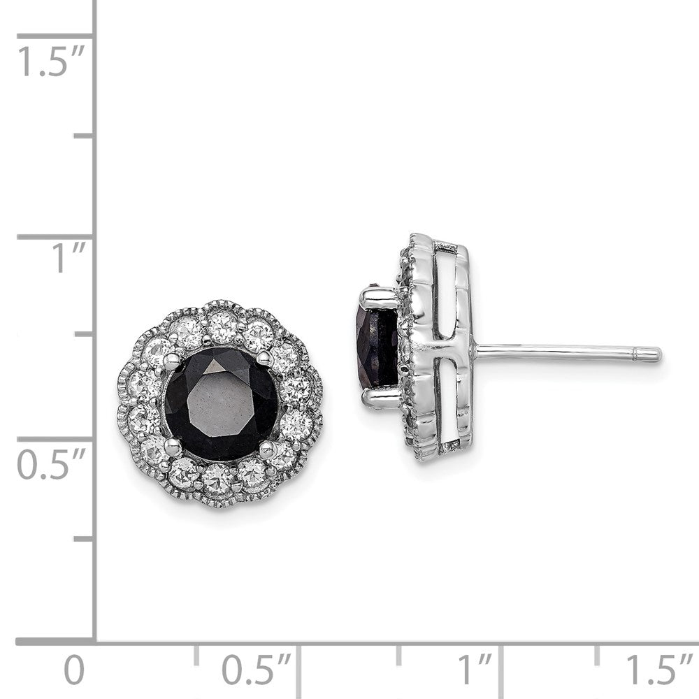 Sterling Silver Rhodium-plated Black Sapphire u0026 White Topaz Post Earrings