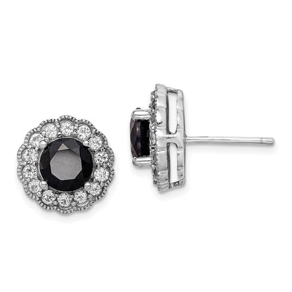 Sterling Silver Rhodium-plated Black Sapphire u0026 White Topaz Post Earrings