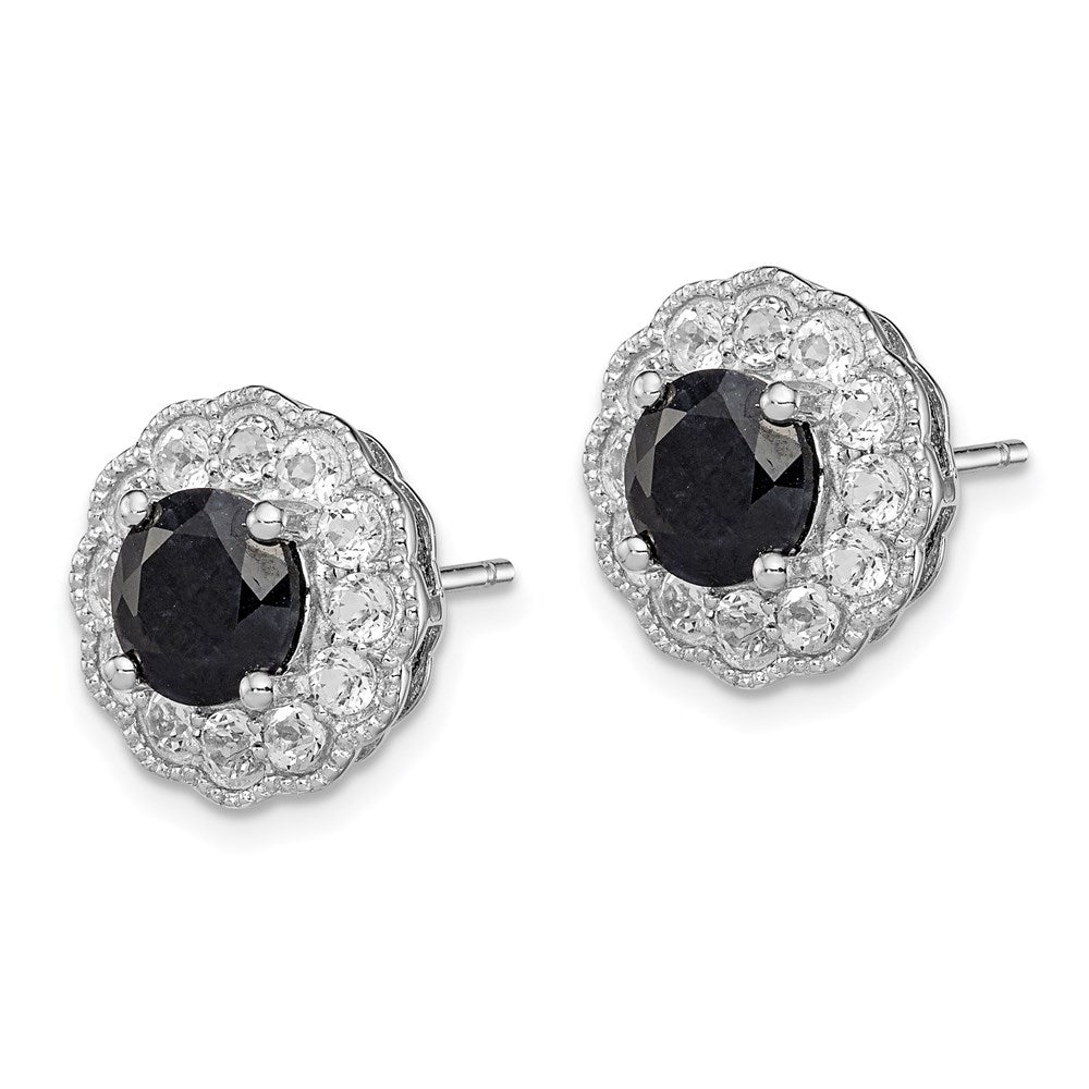 Sterling Silver Rhodium-plated Black Sapphire u0026 White Topaz Post Earrings