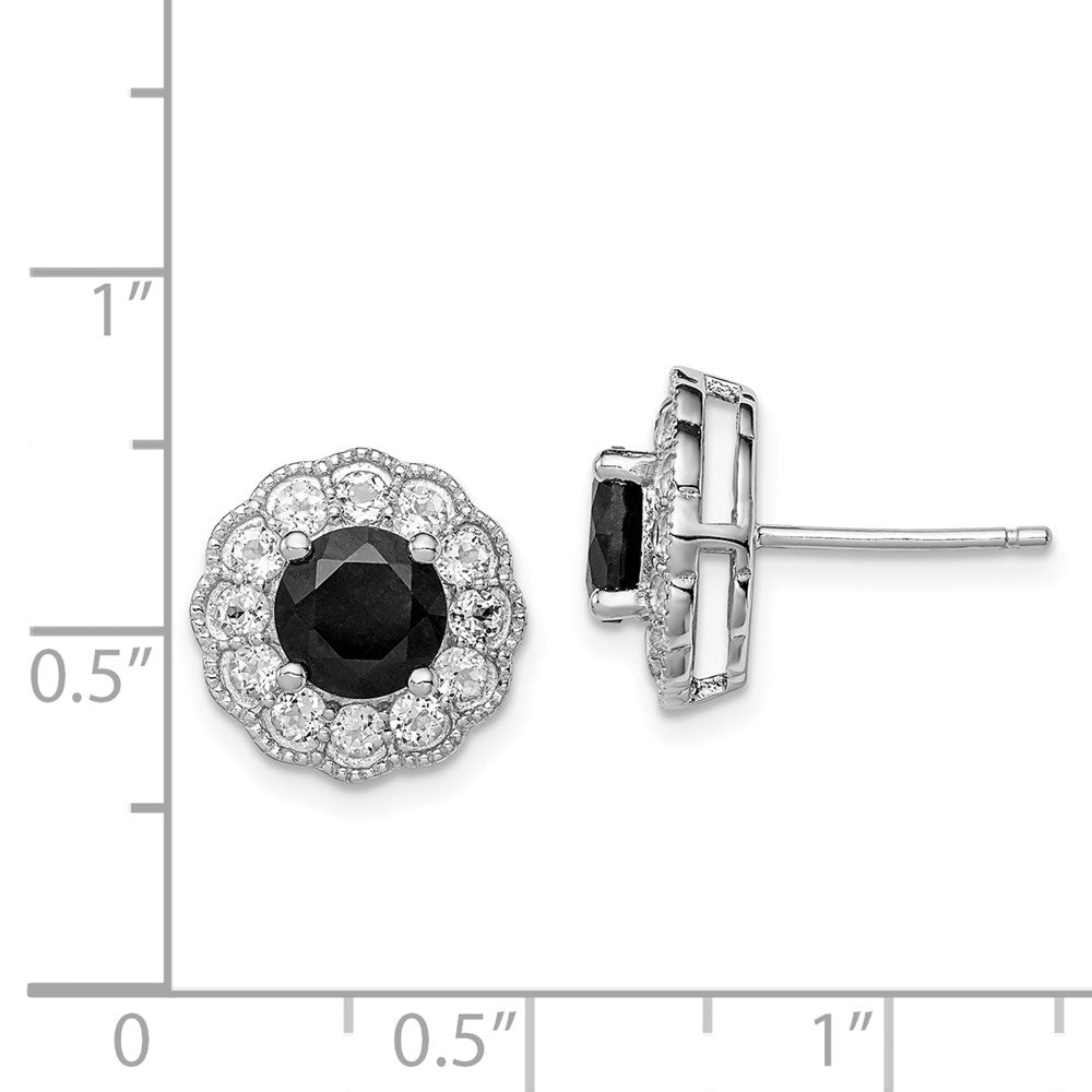 Sterling Silver Rhodium-plated Black Sapphire u0026 White Topaz Post Earrings