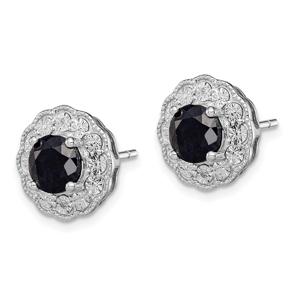 Sterling Silver Rhodium-plated Black Sapphire u0026 Diamond Post Earrings