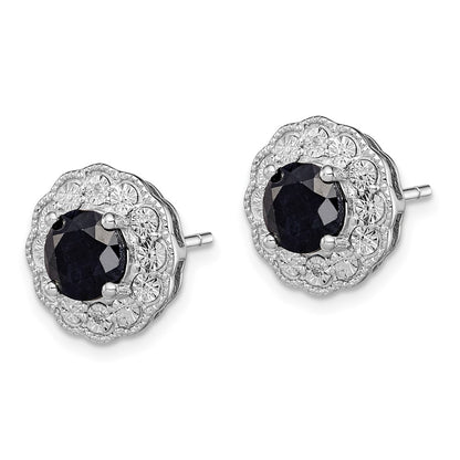 Sterling Silver Rhodium-plated Black Sapphire u0026 Diamond Post Earrings