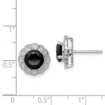 Sterling Silver Rhodium-plated Black Sapphire u0026 Diamond Post Earrings