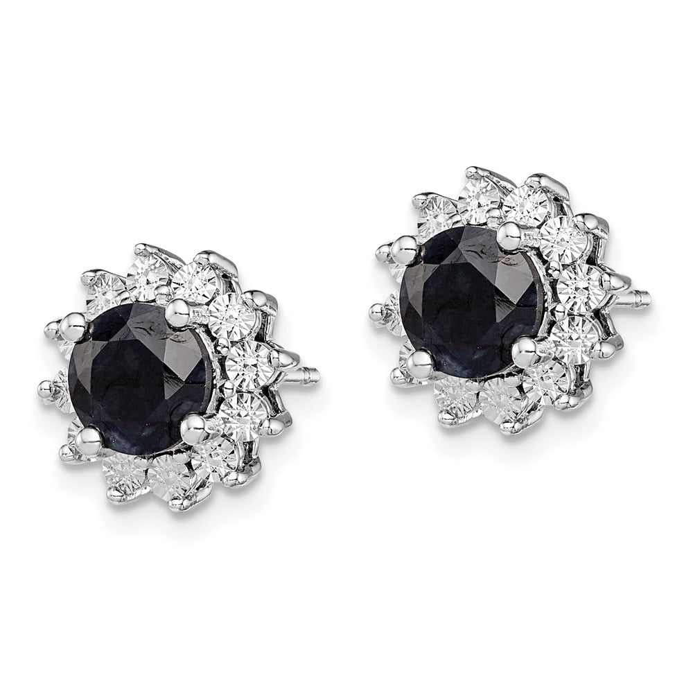 Sterling Silver Rhodium-plated Black Sapphire Post Earrings