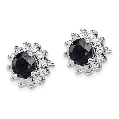 Sterling Silver Rhodium-plated Black Sapphire Post Earrings