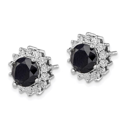 Sterling Silver Rhodium-plated Black Sapphire Post Earrings