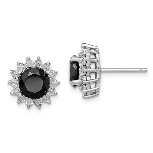 Sterling Silver Rhodium-plated Black Sapphire Post Earrings