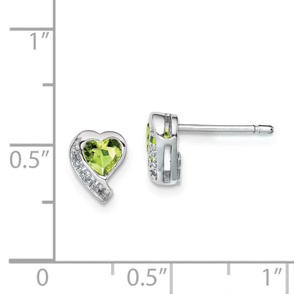 Sterling Silver Rhodium-plated Peridot and Diamond Heart Earrings