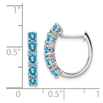 Sterling Silver Rhodium Plated Polished Blue Topaz Hinged Hoop Earrings