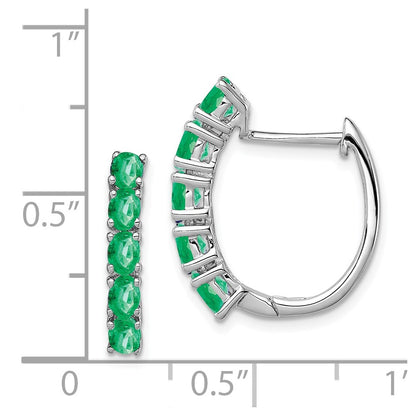 Sterling Silver Rhodium-plated Polished Emerald Hinged Hoop Earrings