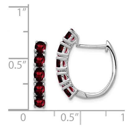 Sterling Silver Rhodium-plated Polished Garnet Hinged Hoop Earrings