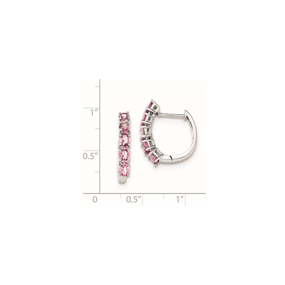 Sterling Silver Polished Pink Sapphire Hinged Hoop Earrings