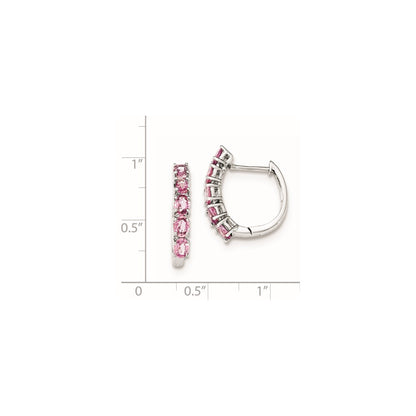 Sterling Silver Polished Pink Sapphire Hinged Hoop Earrings