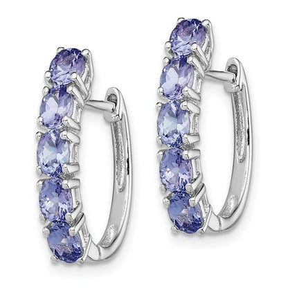 Sterling Silver Rhodium-plated Oval Tanzanite Hinged Hoop Earrings