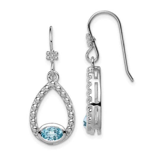 Sterling Silver Rhodium-plated Lt. Swiss Blue Topaz Shepherd Hook Earrings