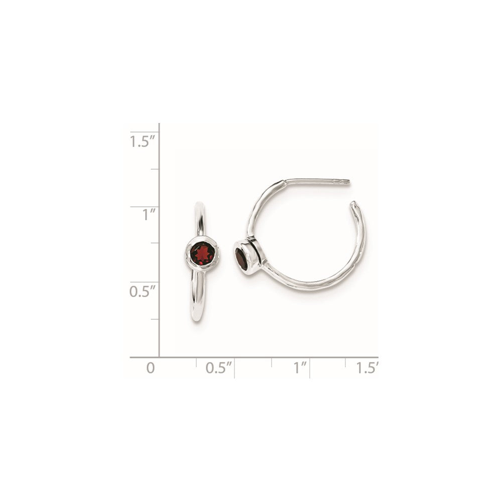 Sterling Silver Rhodium-plated w/Garnet Post Hoop Earrings
