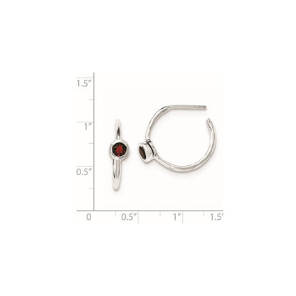 Sterling Silver Rhodium-plated w/Garnet Post Hoop Earrings