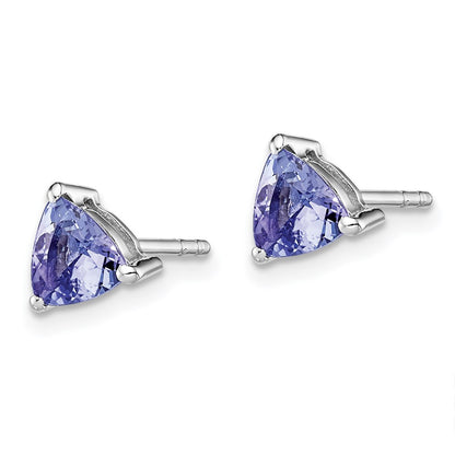 Sterling Silver Rhodium-plated Trillion Tanzanite Post Earrings
