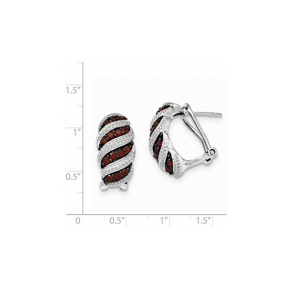 Sterling Silver Garnet Omega Back Earrings